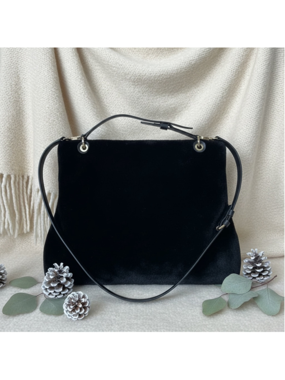 Marinella Milano Vintage Black Gold Fur Tote Bag Leather Luxury XL Mob Wife Vibe